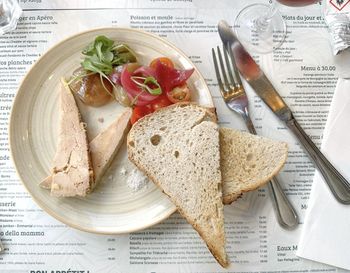 High angle view of food on table