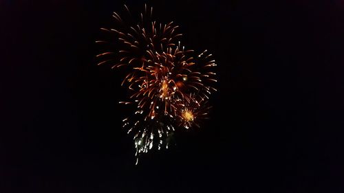 Low angle view of firework display at night