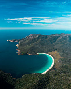 High angle view of coastline against sky