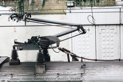 Close-up of bicycle on wall