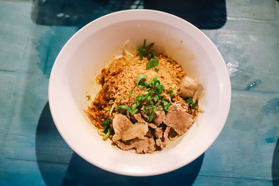 High angle view of meal served in bowl