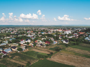 High angle view of agricultural field against sky