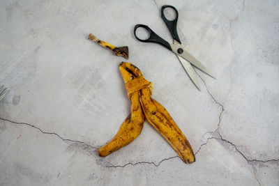 High angle view of bananas on floor