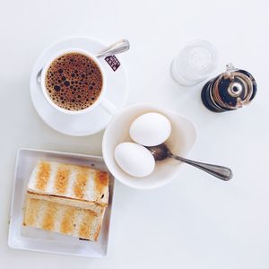 High angle view of breakfast on table