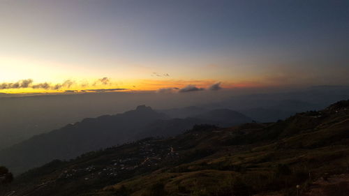 Scenic view of landscape against sky during sunset