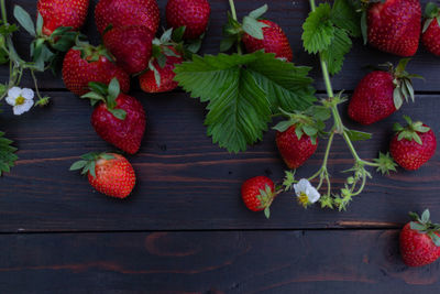 High angle view of strawberries on table