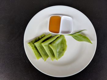 High angle view of breakfast on table