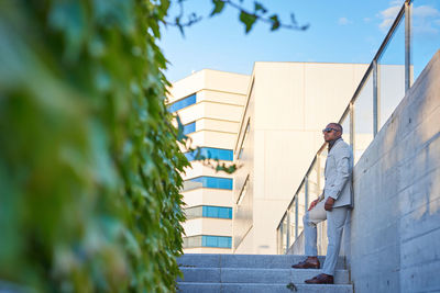 African american businessman at sunset in a park