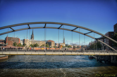 Bridge over river against blue sky