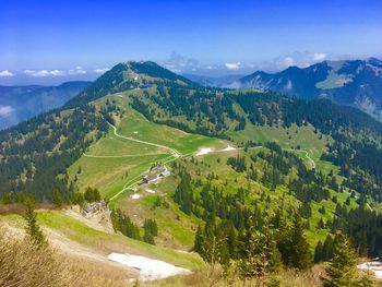 Scenic view of landscape and mountains against sky