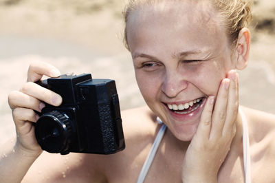 Digital composite image of photographer photographing