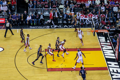 High angle view of people playing basketball