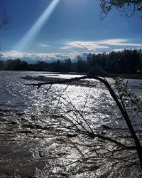 Scenic view of lake against sky during winter