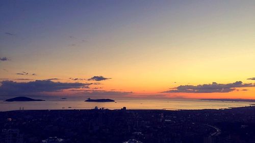 View of cityscape at sunset