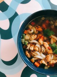 High angle view of chopped vegetables in bowl