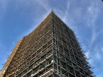 Low angle view of building roof against sky