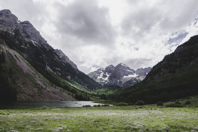 Scenic view of landscape and mountains against sky