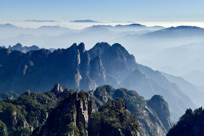 Panoramic view of mountains at huangshan national park in anhui province, china