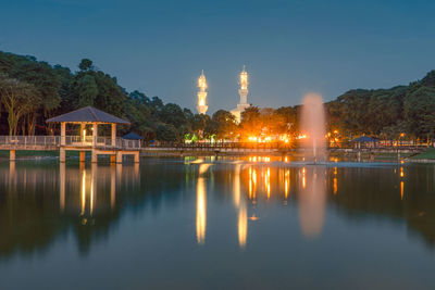 Reflection of illuminated city at night