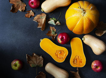 High angle view of fruits on table