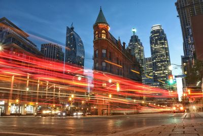 Low angle view of city street at night