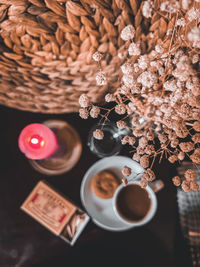 High angle view of coffee on table