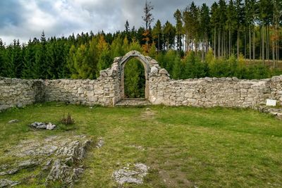 View of stone wall against trees