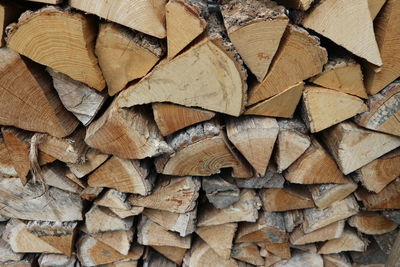 Full frame shot of stacked logs