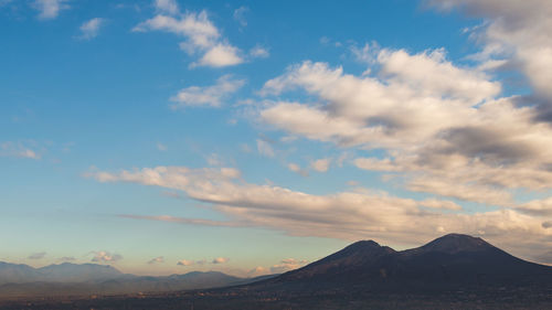 Scenic view of mountains against sky during sunset