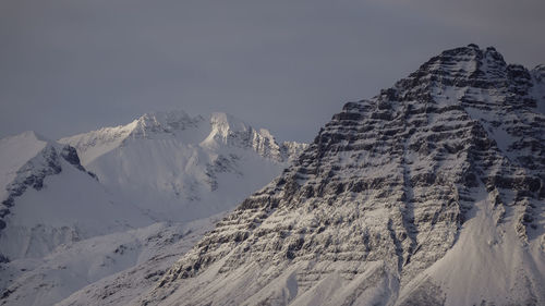 Scenic view of snow covered mountains against sky