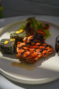 Close-up of food in plate on table