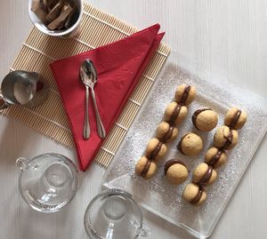 High angle view of dessert on table