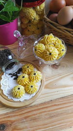 High angle view of flower bouquet on table