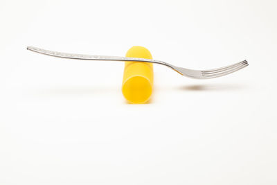 High angle view of drink against white background