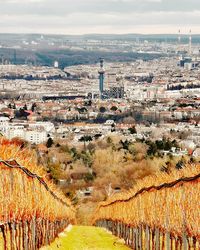 High angle view of townscape against sky