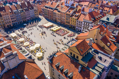 Old town market square with historic street during sunny summer day old market square  restaurants