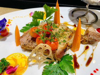 High angle view of meal served in plate