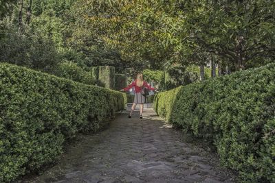 Man walking on footpath amidst trees