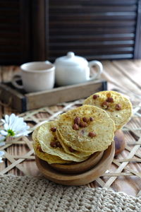 Closed up rempeyek on the table, popular during eid mubarak 