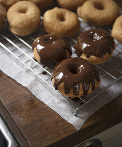Close-up of donuts on table
