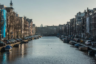 View of boats moored at harbor