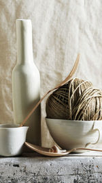 Close-up of wicker basket on table