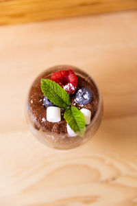 Close-up of dessert served on table