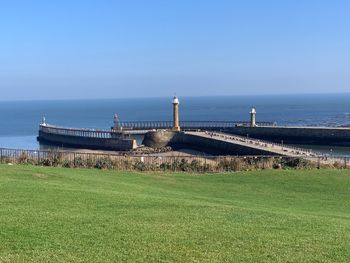 Scenic view of sea against clear sky