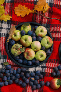 High angle view of apples in basket