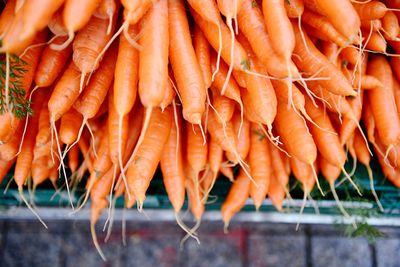 Close-up of orange vegetables for sale in market