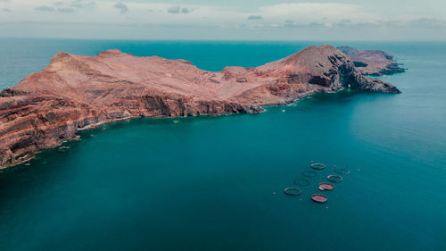 Peninsula, cape ponta de sao lorenco in atlantic ocean. madeira island, portugal. drone photography