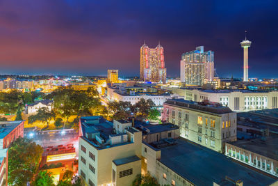 High angle view of buildings in city