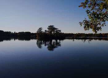 Scenic view of lake against clear sky