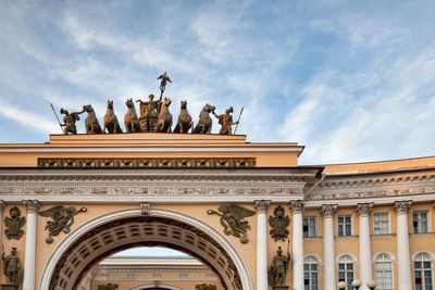 Low angle view of historical building against cloudy sky. palace square